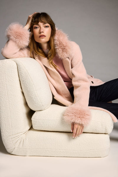 Joseph Ribkoff - Feather Yarn and Faux Fur Sweater Coat