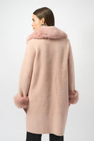 Joseph Ribkoff - Feather Yarn and Faux Fur Sweater Coat