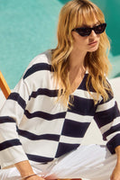 Joseph Ribkoff - Striped Sweater Knit V-Neck Pullover