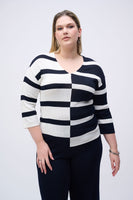 Joseph Ribkoff - Striped Sweater Knit V-Neck Pullover 🇨🇦