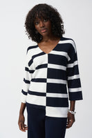 Joseph Ribkoff - Striped Sweater Knit V-Neck Pullover