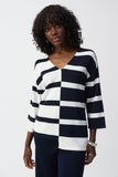 Joseph Ribkoff - Striped Sweater Knit V-Neck Pullover