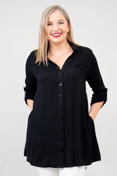 Blue Sky - Celine Tunic, Black, Linen Bamboo