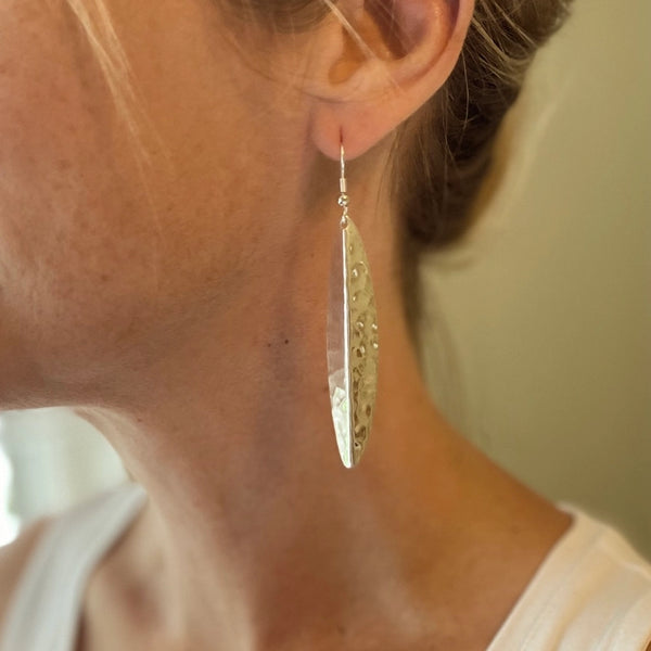 Suzie Blue - Long Leaf Metal Earrings