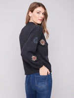 Charlie B - Mock Neck Sweater With Floral Embroidery