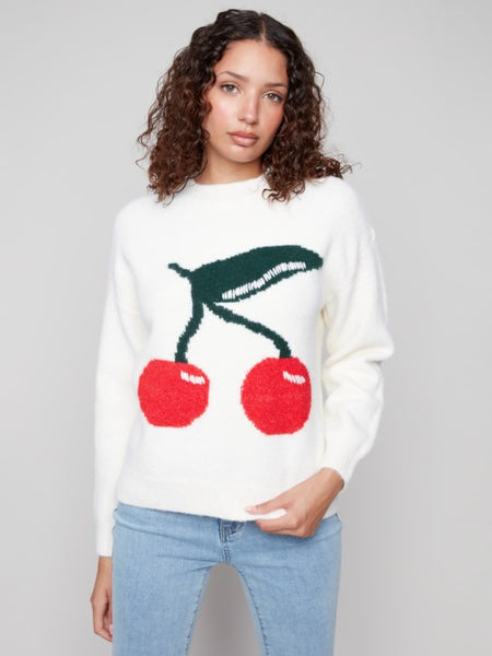 Charlie B - Cherry Fuzzy Drop Shoulder Sweater