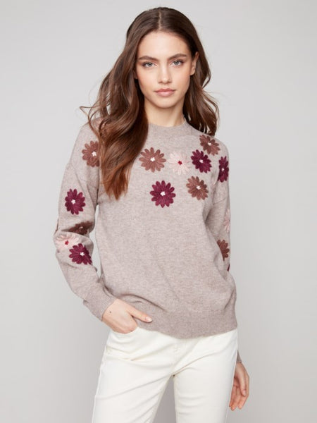 Charlie B - Floral Embroidery Crew Neck Sweater