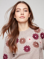 Charlie B - Floral Embroidery Crew Neck Sweater