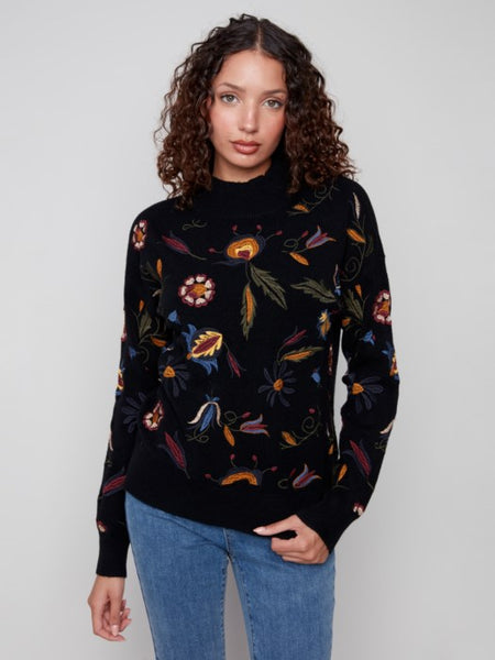 Charlie B - Embroidered Mock Neck Sweater