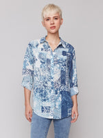 Charlie B - Printed Crinkle Button-Front Blouse 🇨🇦