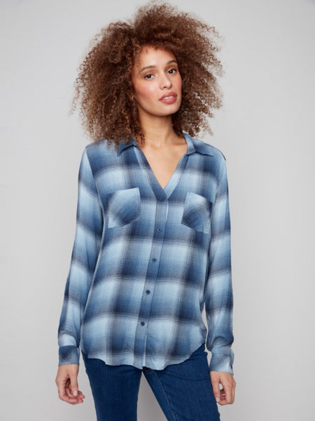 Charlie B - Soft Plaid Button-Front Blouse