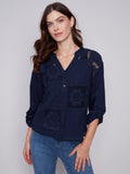 Charlie B - Long Sleeve Eyelet Shirt With Buttons