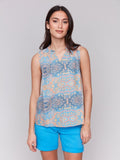 Charlie B - Printed Sleeveless Ruffle Neck Top