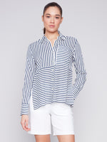Charlie B - Striped Long Sleeve Blouse With Cuts 🇨🇦