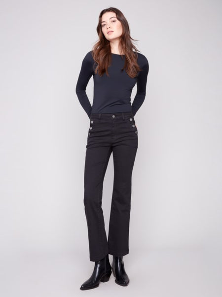 Charlie B  - Flare Leg Stretch Twill Pants With Buttons