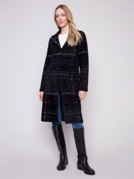 Charlie B - Long Plaid Knit Coatigan
