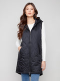 Charlie B - Pearlized Hooded Long Vest With Welt Pockets