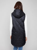 Charlie B - Pearlized Hooded Long Vest With Welt Pockets