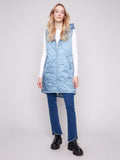 Charlie B - Pearlized Hooded Long Vest With Welt Pockets