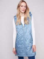 Charlie B - Pearlized Hooded Long Vest With Welt Pockets