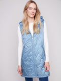 Charlie B - Pearlized Hooded Long Vest With Welt Pockets
