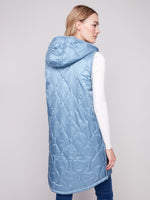 Charlie B - Pearlized Hooded Long Vest With Welt Pockets
