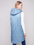 Charlie B - Pearlized Hooded Long Vest With Welt Pockets