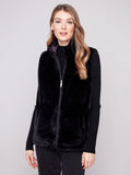 Charlie B -  Printed Reversible Quilted Faux Fur Nylon Vest With Welt Pockets