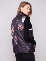Charlie B -  Printed Reversible Quilted Faux Fur Nylon Vest With Welt Pockets