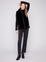 Charlie B -  Printed Reversible Quilted Faux Fur Nylon Vest With Welt Pockets