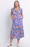 Blue Sky - Morgan Dress, Violet Bloom, Linen Bamboo