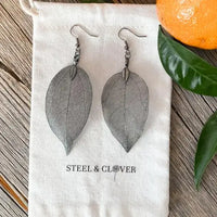 Steel & Clover - Black Real Leaf Earrings 🇨🇦