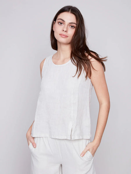 Charlie B- Sleeveless Linen Top With Slits