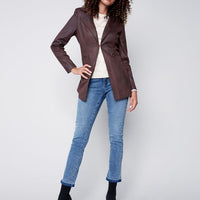 Charlie B - Long Faux Suede Jacket - Chocolate
