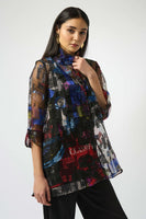 Joseph Ribkoff - Burnout Organza Word Print Long Blouse 🇨🇦