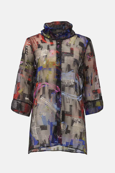 Joseph Ribkoff - Burnout Organza Word Print Long Blouse 🇨🇦