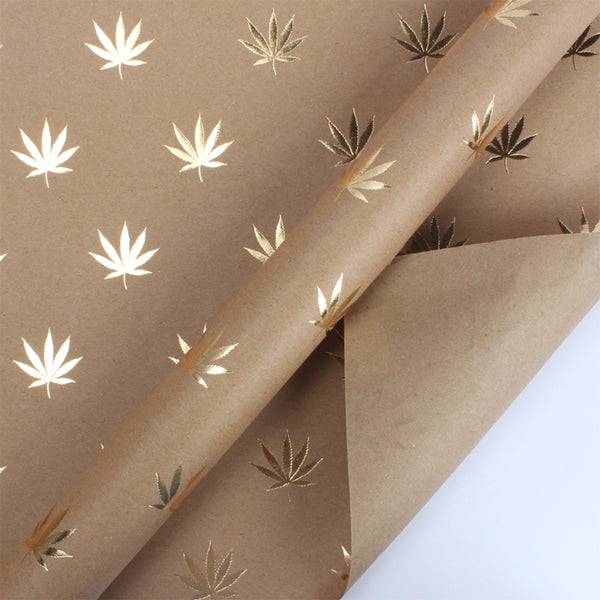 Canibus Leaf Gold Foil Kraft Wrapping Paper