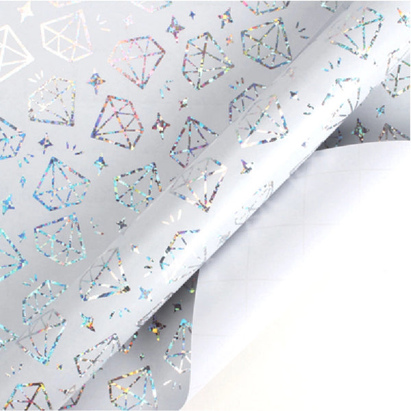 Halographic Diamonds Foil White and Silver Wrapping Paper