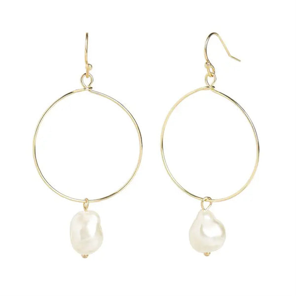 Pearl Drop - Gold Hoop Earrings