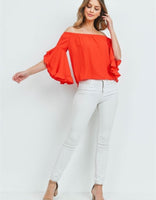 Maria Ruffle Sleeve Top - Red - Size Small
